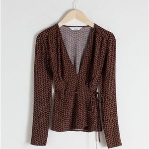 & Other Stories Brown Floral Wrap Blouse